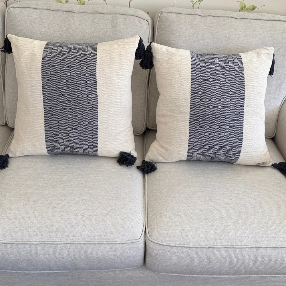 Elements by Erin Gates Navy & Cream Woven Throw Pillows with Tassels - Set of 2